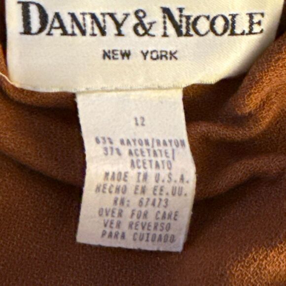 Vintage 90s Danny & Nicole Rust Brown Faux Two Piece Dress Rayon Midi Made in US - Picture 13 of 15